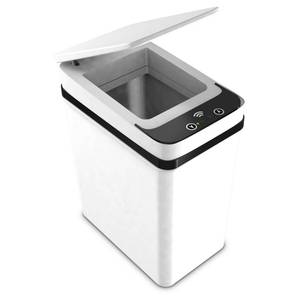 lot 649 image: Pure Flower Home 12L Small Automatic Trash Can with Lid, Waterproof Touchless Motion Sensor Waste Bin for Bathroom, Bedroom, Office (White)