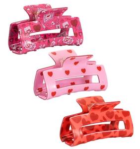 lot 661 image: Valentines Day Heart Hair Claw Clips - Pink & Rosy Candy, Non-slip 3 Inch Medium Size, 3 Pcs Acrylic Claw Clips for ThinThick Hair - Retail $13