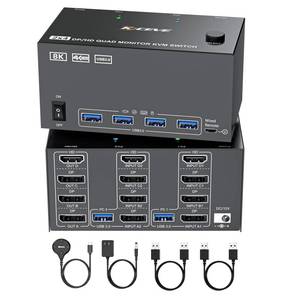 KVM Switch 4 Monitors 2 Computers 8K@60Hz/4K@120Hz, HDMI DP KVM Switches for 2 PC Sharing Quad Monitor and Keyboard Mouse with Power Adapter, Wired Extend Controller and USB Cables, ãInput 3 DP+1 HDã - Retail: $143