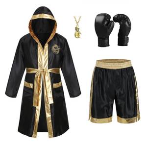 lot 722 image: Colorful House Men Satin Black Boxing Robes Adult Boxing Halloween Costume Robe Boxer Costume Shorts with Belt(5PCS,Medium,Dragon) - Retail $37
