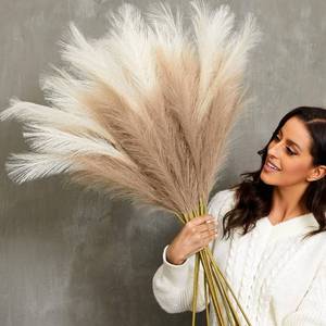 lot 744 image: QUBITFUL Faux Pampas Grass, 9 PCS 373.1FT Tall Fluffy Fake Pompas Floral, Large Artificial Pompous Grass Branches for Floor Vase Fillers, Boho Farmhouse Room Wedding Decor (Mixed Color) - Retail $20