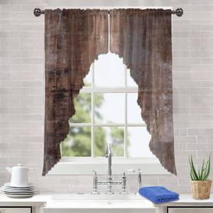 lot 753 image: ULQUISNCE Dark Brown Swag Valances Set, Brown Swag Curtains Abstract Kitchen Curtains Fade and Wrinkle Resistant - Ideal for Living Room, Kitchen, Bathroom (36 x 63, 2 Panels) - Retail $20