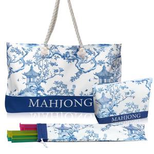 lot 795 image: Sunnymove Empty Mahjong Bags Set for Tiles and Racks 24x13x4.7 Inch American Mahjong Carrying Bag Tote Tiles Bag Drawstring Protective Sleeve for Rack Pusher Party Travel, Case Only (Blue Chinoiserie) - Retail $34