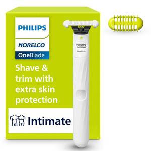 lot 943 image: Philips Norelco OneBlade Intimate, Designed For Pubic Grooming, Trim & Shave With Extra Skin Protection, Model QP192470 - Retail $30