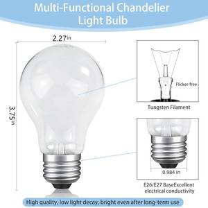 lot 959 image: JUNFMLY 60 Watt Incandescent Light Bulbs, E26 A19 60W Stepless Dimming Light Bulbs 400lm, 3000K Soft Warm White, Vintage Clear Glass Incandescent Filament Bulb for Home (6 Pack) - Retail $29