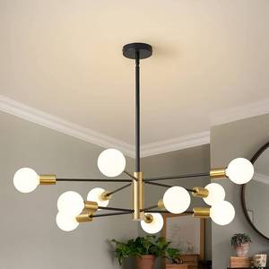 lot 976 image: RUIYEY Sputnik Chandeliers Modern Black and Gold Chandeliers 10-Light Mid Century Farmhouse Chandelier Ceiling Light Fixture Height Adustable Pendant Light for Kitchen Island Living Room Dining Room - Retail $57
