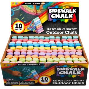 lot 983 image: JOYIN 120 PCS Sidewalk Chalks for Kids Giant Box Non-toxic Jumbo Colored Washable Sidewalk Chalk for Toddlers in 10 Colors - Retail $22
