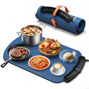 lot 993 image: Warming Mat for Food, Food Warming Mat with 7 Temp Master Aadjustable Warming Tray, Thermochromic Line, Roll Up Buffet Hot Plates Heat Pad Full Sized Electrical - Retail $26