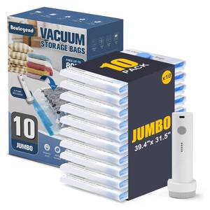 lot 20885 image: BoxLegend 10 Jumbo Vacuum Storage Bags with 1500mAh USB Electric Pump 31.5����x39.37 Thickened Vacuum Seal Bags for Large Down Jackets Comforters Bedding & Pillows Clothing Space-Saving Home Storage - Retail $26