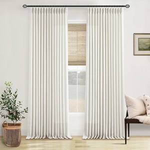 lot 20894 image: Pinch Pleated Linen Curtains 108 Inches Long for Living Room 2 Panels Set Cream Ivory Flax Double Pleated Drapes Back Tab Neutral Boho Ceiling Floor 108 Inch Window Curtains Bedroom Natural Birch - Retail $70