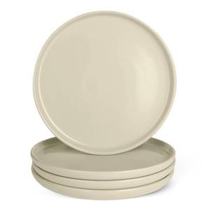 lot 20910 image: Amazon Basics Glazed Stoneware Dinner Plates, Ceramic 4-Piece Set, Microwave and Dishwasher-Safe, 10.5 in., Ivory - Retail $30