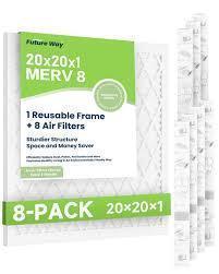 lot 24635 image: Future Way 20x20x1 Air Filters, 8-Pack with Reusable Frame, MERV 11, MPR 1000 AC Furnace Filters, Space Saving & Cost-effective