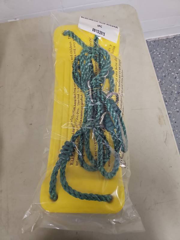 lot 24677 image: Backyard Discoveries Molded Swing Seat - Yellow wGreen Rope
