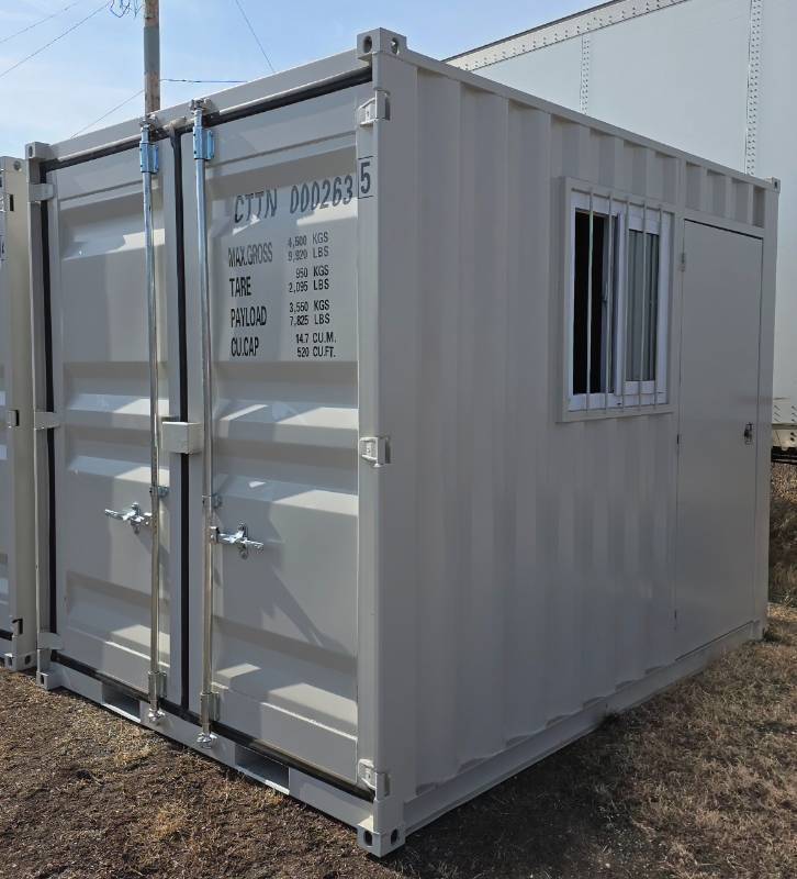 lot 8216 image: Captok 10.2ft OfficeStorage Container - Double Rear Cargo Doors w Lock Box, Window Covered with Security Bars and Locking Personnel Walk Through Locking Door w Keys