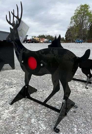 lot 8290 image: Unused Portable Steel Whitetail Deer Shooting Target with Red Vitals Bullseye - NB550 Bulletproof Steel