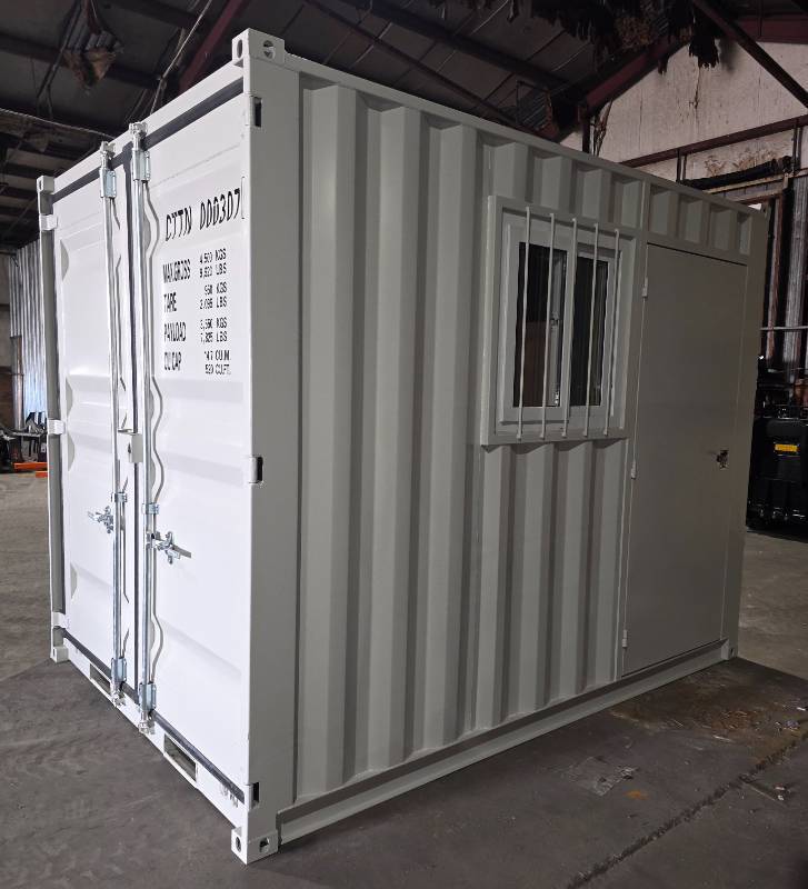 lot 8216 image: Captok 10.2ft OfficeStorage Container - Double Rear Cargo Doors w Lock Box, Window Covered with Security Bars and Locking Personnel Walk Through Locking Door w Keys