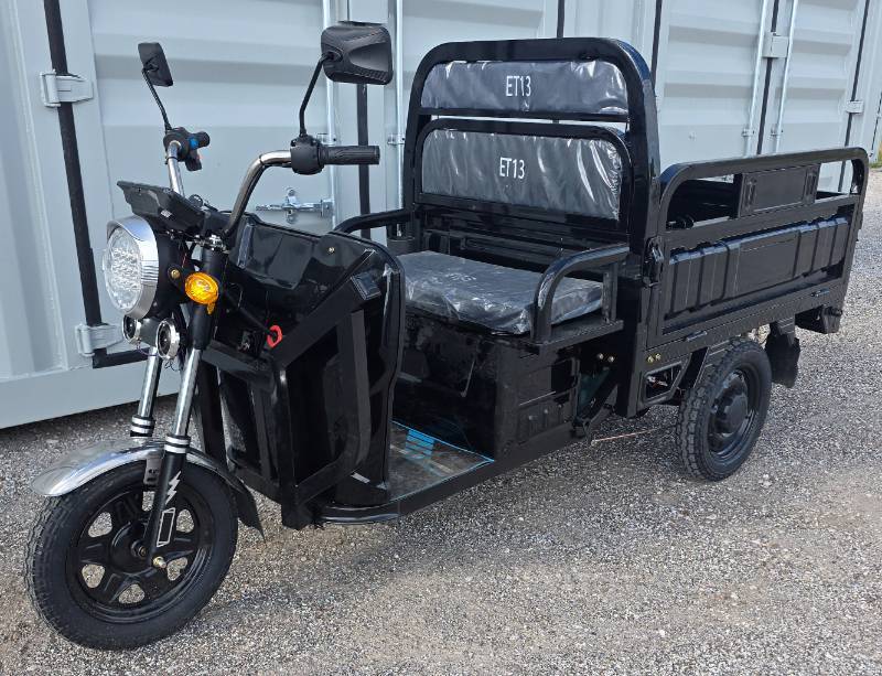 lot 5024 image: Black - IRET13 High-End Electric Tricycle 800W 60V20A - Dump Bed - Speed Regulating & Boosting Device to Ensure Strong Output Power -  Broken Out Right Side Mirror, See Pics