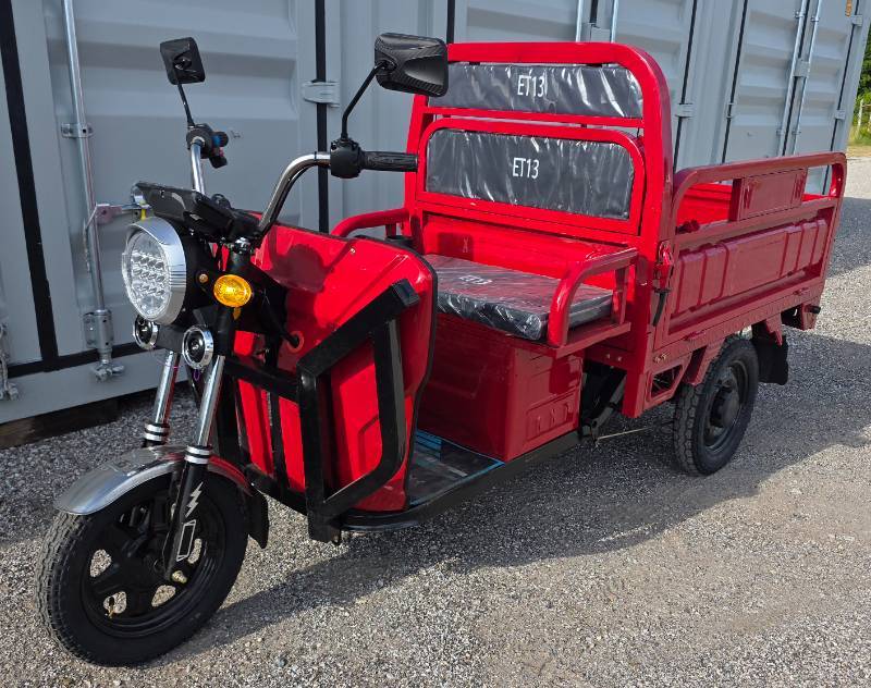 lot 5029 image: Red IRET13 High-End Electric Tricycle 800W 60V20A - Dump Bed - Speed Regulating & Boosting Device to Ensure Strong Output Power - Very Powerful - LCD Panel - LED Headlights