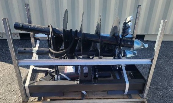 lot 4517 image: Unused JCT Skid Steer Hydraulic Auger Drive and Bits (Three (3) Quick Attach, 9-inch, 12-inch, and 18-inch Special Alloy Bits)