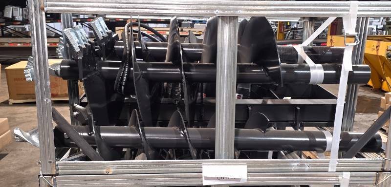 lot 4520 image: Unused JCT Skid Steer Hydraulic Auger Drive and Bits (Three (3) Quick Attach, 9-inch, 12-inch, and 18-inch Special Alloy Bits)