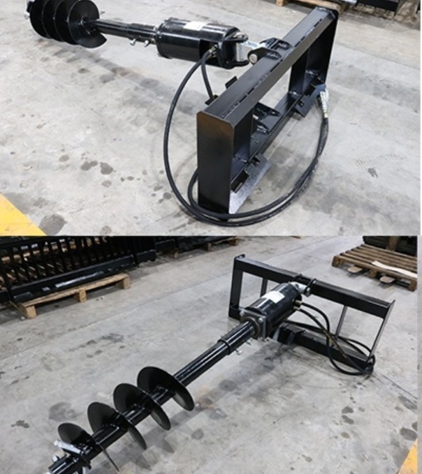 lot 4519 image: Unused JCT Skid Steer Hydraulic Auger Drive and Bits (Three (3) Quick Attach, 9-inch, 12-inch, and 18-inch Special Alloy Bits)