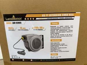 lot 3319 image: Unused LandHonor 65ft Extension Cord Reel LHR-ECR65