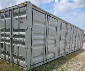 lot 1032 image: One Way Use - 40 Long High Cube Container with Double Rear & Four (4) Side Double Doors - Used One Time To Ship To Mother Road Auctions & Sales -Weather, Rodent & FireproofDelivery Available