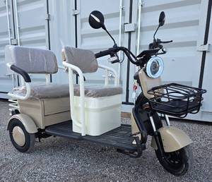 lot 5036 image: SDLanch Khaki Mini Golf CartTrike Electric Vehicle MGC40 - Wall Charger - Remote Security System - Lights - Horn - Under Seat Storage - Small But Powerful Some Assembly Required