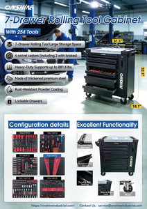 lot 7750 image: Onshine 7-Drawer Rolling Tool Cabinet With 254 Tools  OSTC-7-254