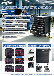 lot 7749 image: Onshine 7-Drawer Rolling Tool Cabinet With 421 Tools  OSTC-7-421