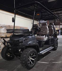lot 1012 image: Extremely Nice Unused 6-Person HQ100 Golf Cart 5000W 60V-50 Mile Range-6 Luxury Seats w Headrests-DOT Seat Belts-DOT Acrylic Foldable Windshield-Headlights-Tail Lights-Turn Signals-Rear View Mirror-Horn-Rear Camera-LSUV Legal.