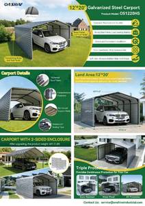 lot 7764 image: Onshine 12 x 20 Galvanized Steel Carport With 2-Side Wall Kits  OS1220HS