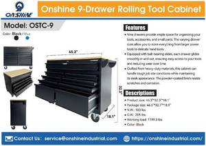 lot 7755 image: Onshine 9-Drawer Rolling Tool Cabinet - Black  OSTC-9