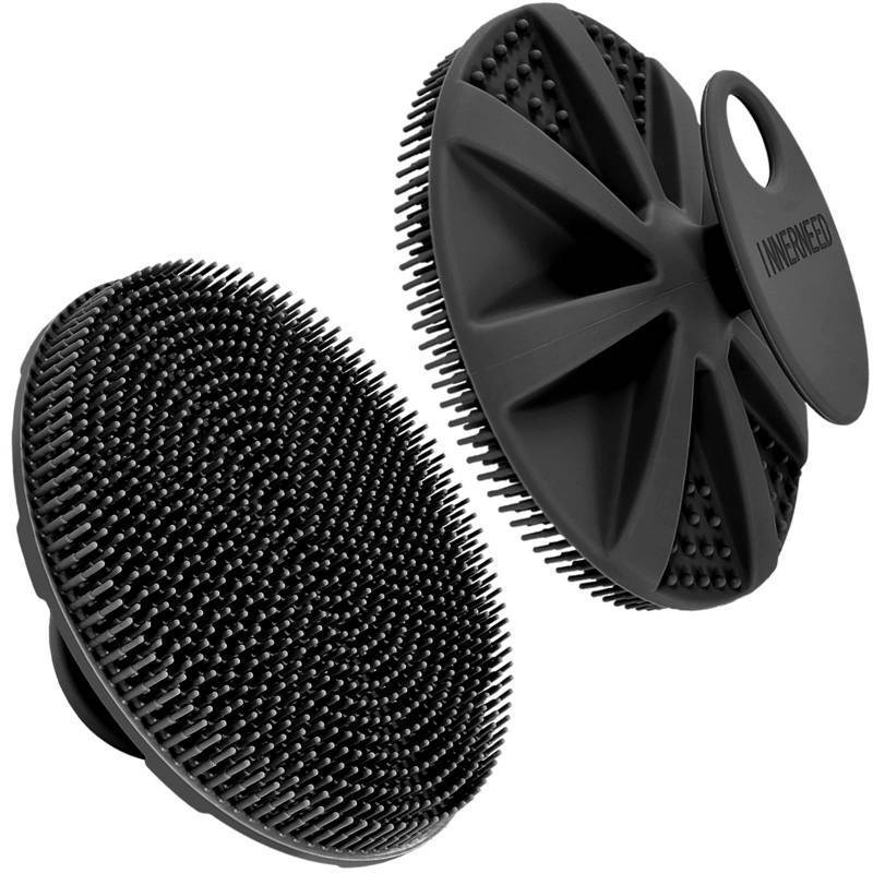 lot 37044 image: Food-Grade Soft Silicone Body Scrubber Shower Brush Handheld Cleansing Skin Brush, Gentle Exfoliating and Lather Well (Black) - Retail $6