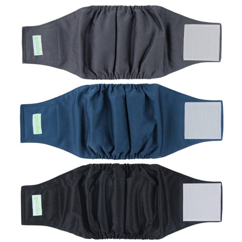 lot 37060 image: Washable Male Dog Belly Band - Pack of 3 - Washable Male Dog Belly Wrap, Small Doggie Dog Diapers Male for Doggy Puppy (Black, Charcoal, Navy, Small) - Retail $12