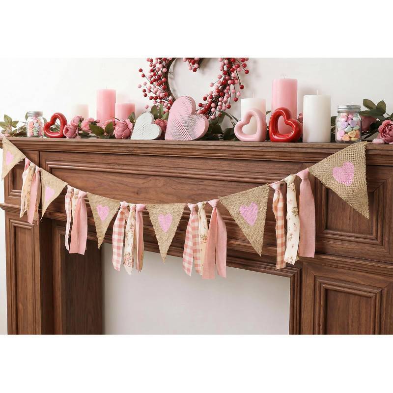 lot 37071 image: Valentines Garland Cute Gingham Plaid Bowknot Heart Valentines Day Garland, Red Pink Check Bows Banner Valentines Galentines Decorations Indoor for Mantle Fireplace Wall Tree Home Valentine Decor - Retail $10