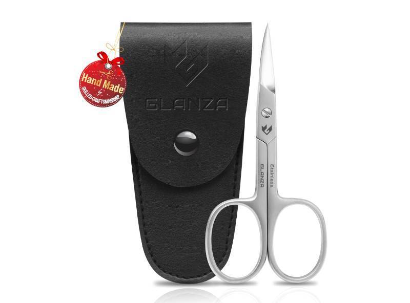 lot 37092 image: Curved Nail Scissors all purpose Heavy Duty Grooming Tool - Sharp Blade Stainless Steel with Leather Case - Eyebrow Scissors for Women - Mustache & Beard Scissors for Men (Silver - Nail Scissors) - Retail $6