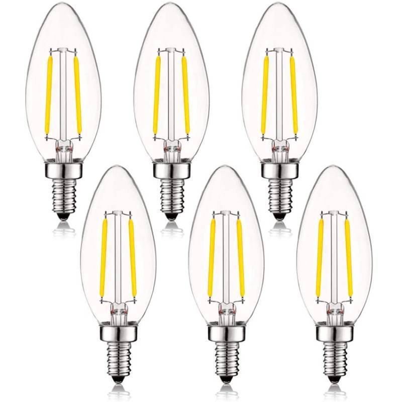 lot 37104 image: 2W LED Candelabra Bulb 25W Equivalent E12 Dimmable LED Bulbs Clear Filament Vintage Home Decoration Candle Light Bulbs B11 2700K Warm White,6 Pack - Retail $16