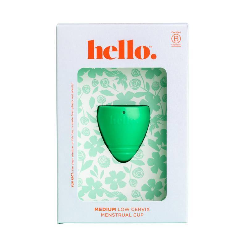 lot 37137 image: Hello Period Cup Low Cervix Menstrual Cup  Award Winning Reusable Soft Flexible Alternative to Pads & Tampons  Sustainable Feminine Hygiene  Leak Proof  Holds 21ml  41mm Diameter, 43mm L (Medium) - Retail $30