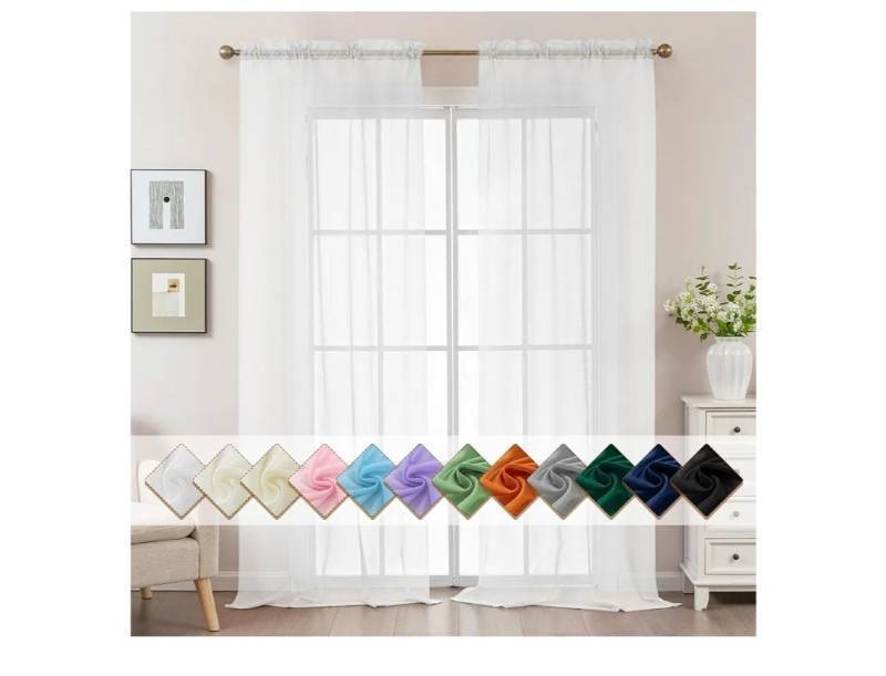 lot 37147 image: White Sheer Curtains 108 Inches Extra Long, Privacy Semi Sheer Curtains for Living Room Bedroom, Light Filtering Rod Pocket Voile Window Drapes 2 Panels Set, Each 42 W x 108 L - Retail $15