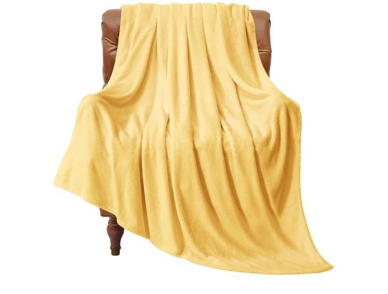 lot 37154 image: Fleece Blanket Cream Yellow Throw Blankets for Couch & Bed, Luxury Plush Cozy Fuzzy Blanket 50 x 60, Super Soft Warm Lightweight Throw Blanket for Travel Camping - Retail $15