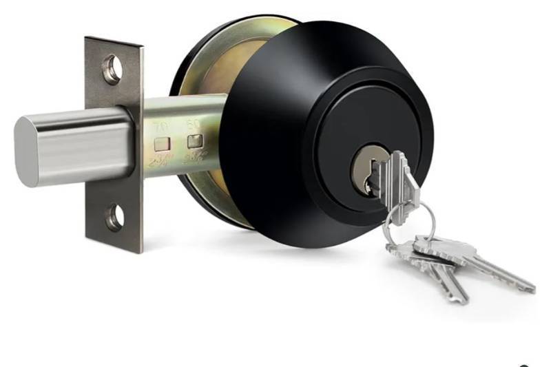 lot 37155 image: Single Cylinder Deadbolt, Dead Bolt for Front Door and Garage Door, Keyed One Side, Thumb Turn Inside, Matte Black Finish - Retail $12