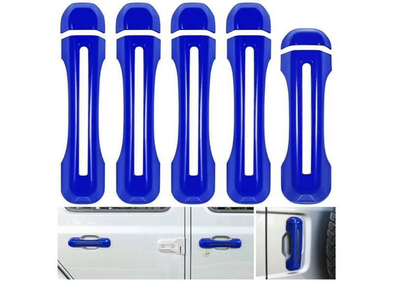 lot 57256 image: Door Handle Inserts Cover TrimTailgate Handle Cover for 2018-2024 Jeep Wrangler JL JLU Sports Sahara Freedom Rubicon Unlimited Gladiator JT 2-Door & 4-Door Exterior Accessories (Blue 5PCS) - Retail $25