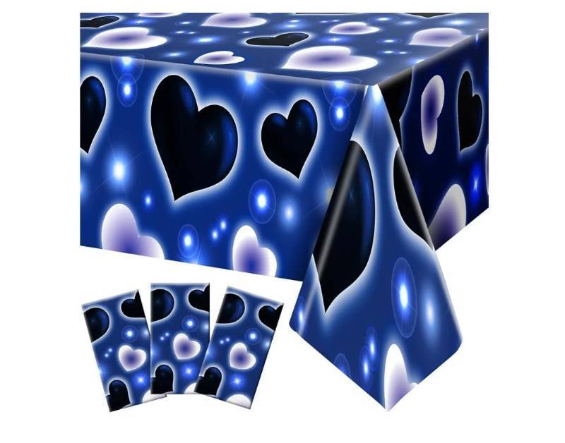lot 57303 image: 3 Pack 2000s Tablecloth Decoration 54 x 108 Inches Cholo Party Table Cover Y2k Party Decoration Heart Disposable Kpop Table Cloth for Birthday Supplies(Blue) - Retail $8