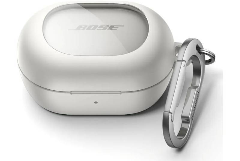 lot 57315 image: Magnetic Cases for Bose New QuietComfort Earbuds (2024) Case Cover, Rugged Shockproof Protective Cover for Bose QuietComfort Earbuds with Magnetic Lok & Carabiner & Cleaning Kit, White - Retail $15