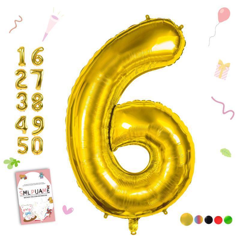 lot 57329 image: 40 inch Number Balloon 0-9 Gold Large Number 6 Balloons,Digital Balloons for Birthday Party Celebration Decorations Supplies, Helium Foil Number Balloons for Wedding Anniversary - Retail $5