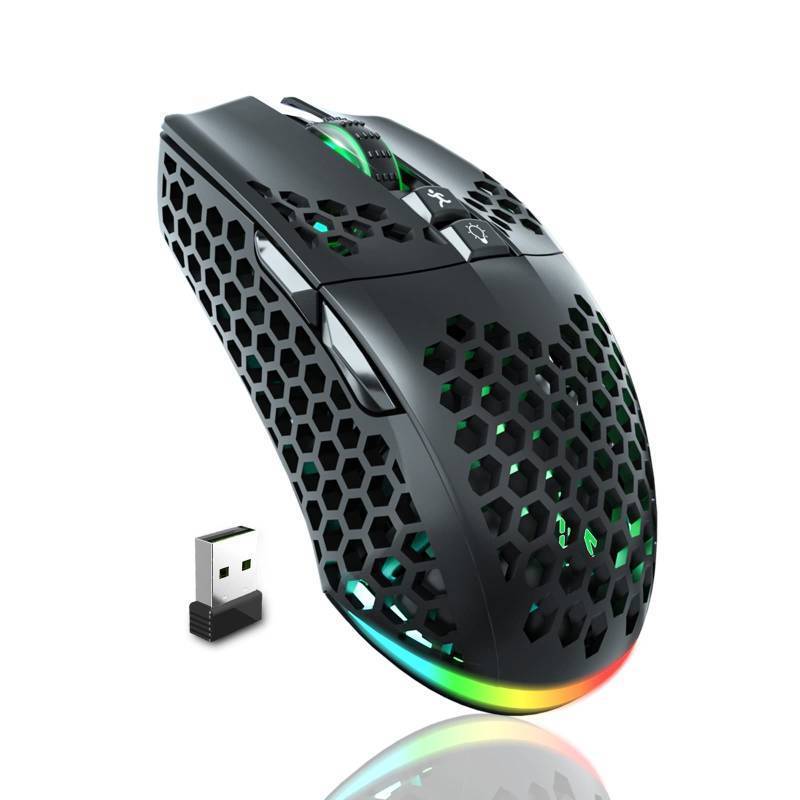 lot 57348 image: SM600 Honeycomb Shell Gaming Mouse Wireless, Tri-Modes BT2.4G WirelessType-C Wired Gamer Mouse with 2 Side Buttons, Macro Programmable and RGB Light for PCMacLaptop, Black - Retail $35