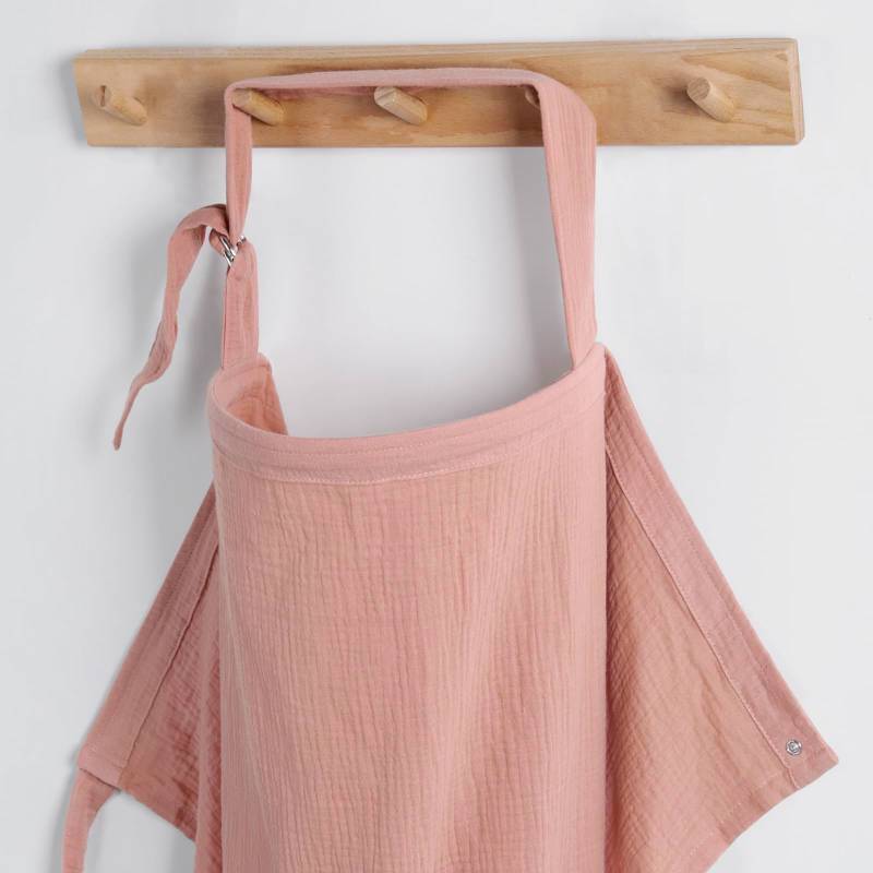 lot 57389 image: Blissful Diary Muslin Nursing Cover for Breastfeeding, Breathable Breastfeeding Cover up with Arch Neckline for Women, Nursing Apron (Dusty Pink) - Retail $15