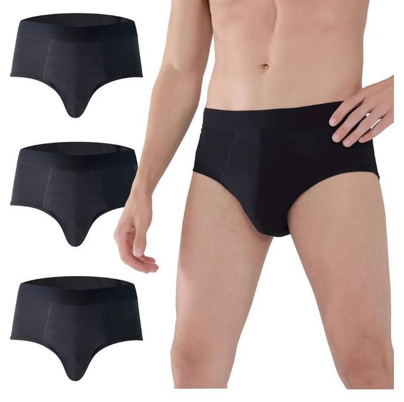lot 57433 image: Men Urinary Incontinence Underwear Washable Super Absorbency Briefs for Bladder Leak 160 ML 3 Pack (3 Black, Small) - Retail $25