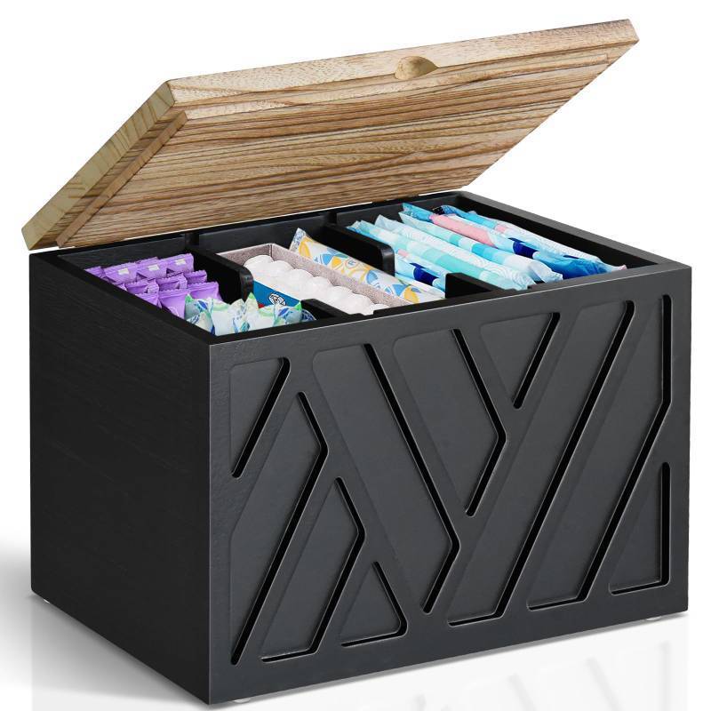 lot 62833 image: Tampon Holder for Bathroom Decor, Feminine Product Organizer With Lid, Shark Week Storage, Wood Pad Box for Toilet, Bathroom Accessories for Girl Stuff - Retail $25
